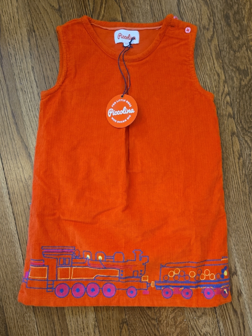 Piccolina Orange Corduroy Train Dress 6T NWT